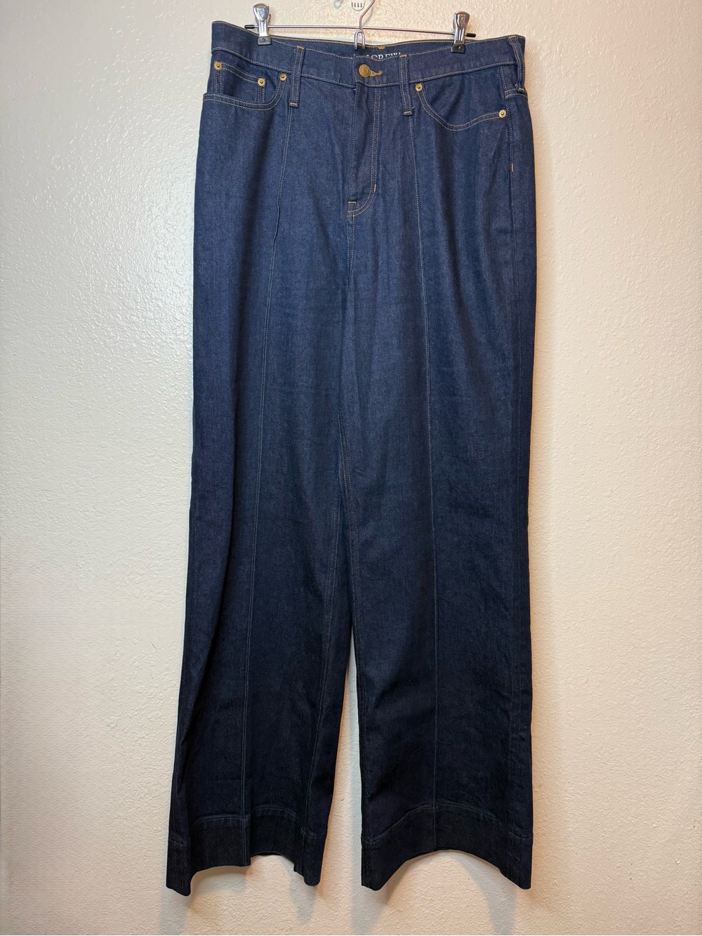 J. Crew Wide Leg Jean Trousers Size 32 T (Tall) Dark Blue Preppy Baggy Loose